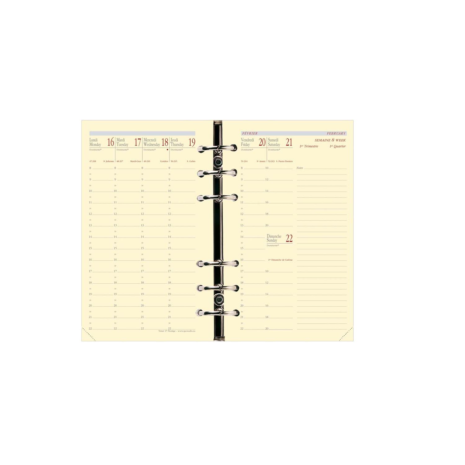 Produit Quo Vadis - Recharge Organiseur - 2025 - 2026 - Timer 17 Prestige - Semainier Planning - Français - 16 mois de septembre à décembre - 10x17 cm - Papier Clairefontaine ivoire - Fabrication française